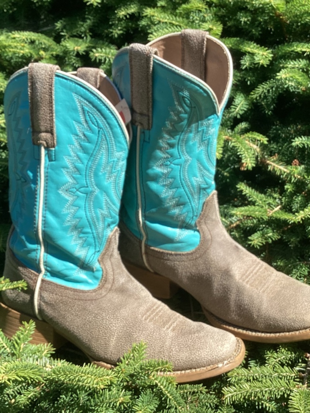 Ariat Turquoise Teal Blue And Brown Square Toe Western Cowgirl Kids Boots🦋 - Picture 2 of 14